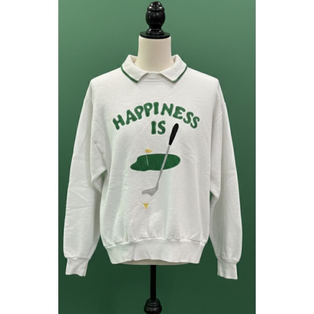 Vintage 80s Gear for Sports Women's Size M White Happiness is Golf Sweater